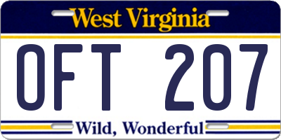 WV license plate OFT207