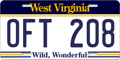 WV license plate OFT208