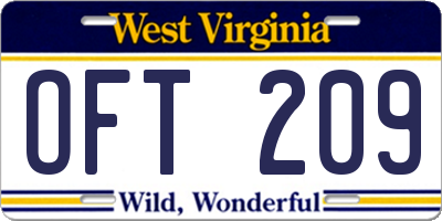 WV license plate OFT209