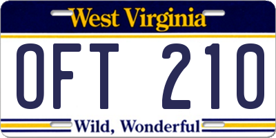WV license plate OFT210