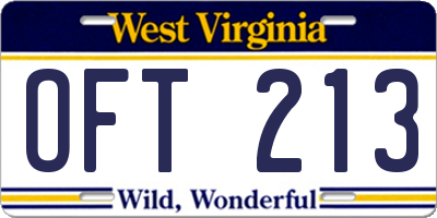 WV license plate OFT213