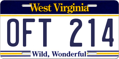 WV license plate OFT214