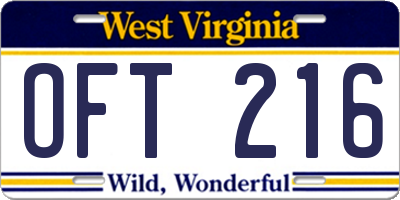 WV license plate OFT216
