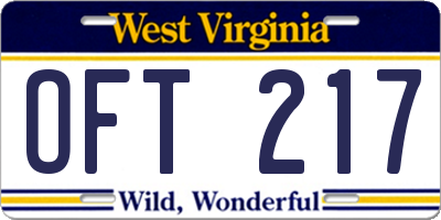 WV license plate OFT217