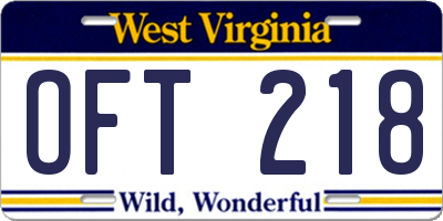 WV license plate OFT218