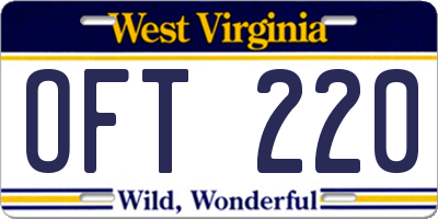 WV license plate OFT220