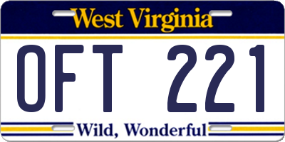 WV license plate OFT221