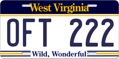 WV license plate OFT222