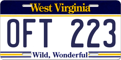 WV license plate OFT223
