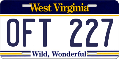 WV license plate OFT227