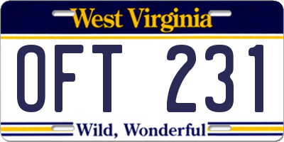 WV license plate OFT231