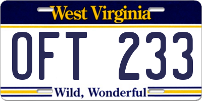 WV license plate OFT233