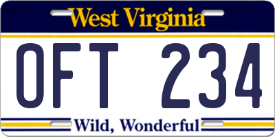 WV license plate OFT234