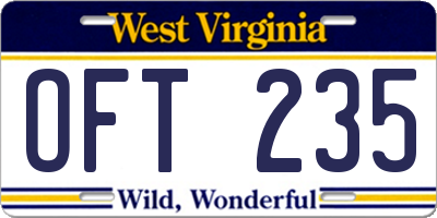 WV license plate OFT235