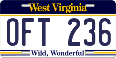 WV license plate OFT236
