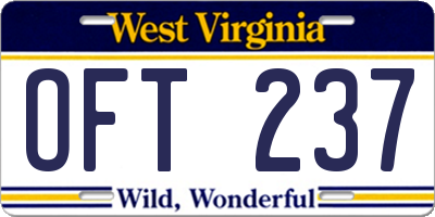 WV license plate OFT237