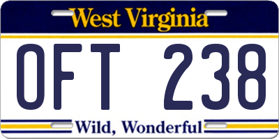 WV license plate OFT238