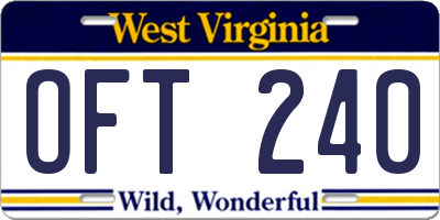 WV license plate OFT240