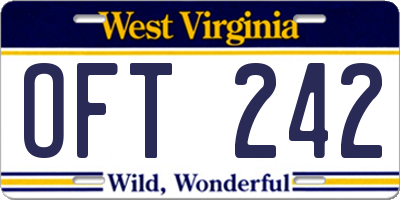 WV license plate OFT242