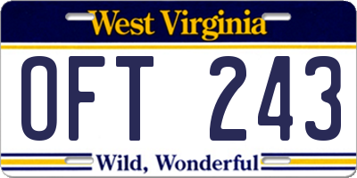 WV license plate OFT243