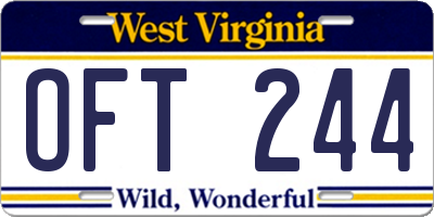 WV license plate OFT244