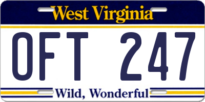 WV license plate OFT247