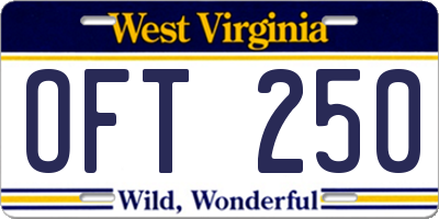 WV license plate OFT250