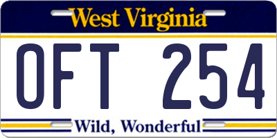 WV license plate OFT254