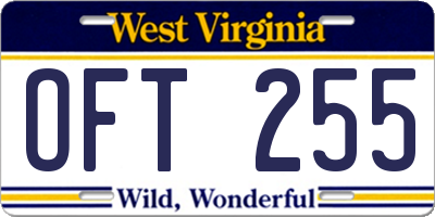 WV license plate OFT255