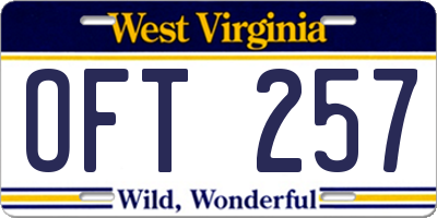 WV license plate OFT257