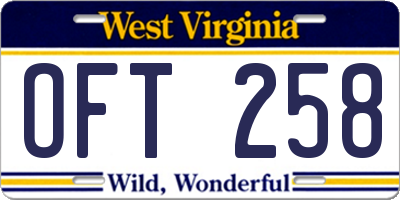 WV license plate OFT258