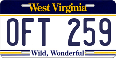 WV license plate OFT259