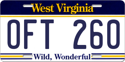 WV license plate OFT260