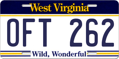 WV license plate OFT262