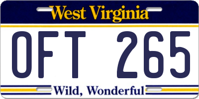 WV license plate OFT265