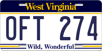 WV license plate OFT274