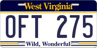 WV license plate OFT275