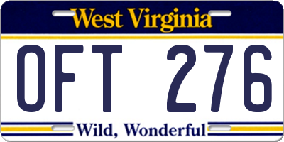 WV license plate OFT276