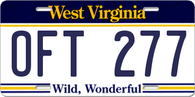 WV license plate OFT277