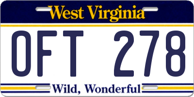WV license plate OFT278