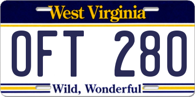 WV license plate OFT280