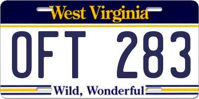 WV license plate OFT283