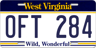 WV license plate OFT284