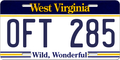 WV license plate OFT285