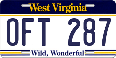 WV license plate OFT287