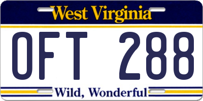 WV license plate OFT288