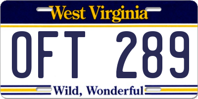 WV license plate OFT289