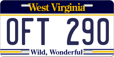 WV license plate OFT290