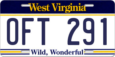 WV license plate OFT291