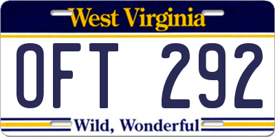 WV license plate OFT292